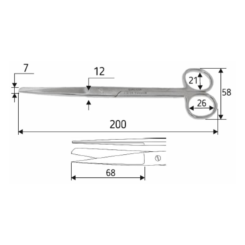 Ножиці J-22-016 хірургічні 20 см, гострий/тупий/прямі.